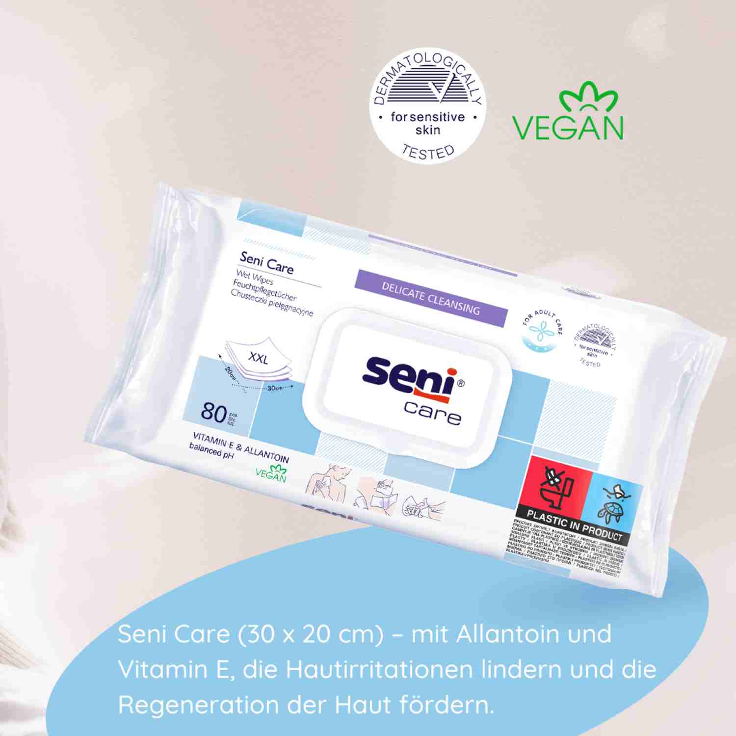 Seni Care Feuchtpflegetücher mit Vitamin E - 80 St. 20x30 cm (Softbox)